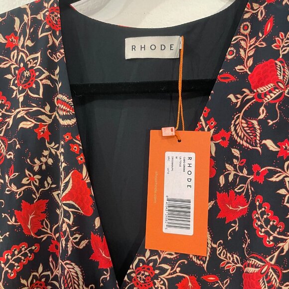 New Rhode Caro Floral Wrap Mini Dress Black Red Medium $565 - Picture 6 of 8